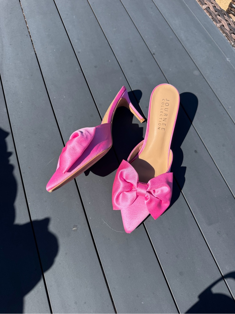 Journee Collection Hot Pink Pointed-Toe Mule Heels with Bow